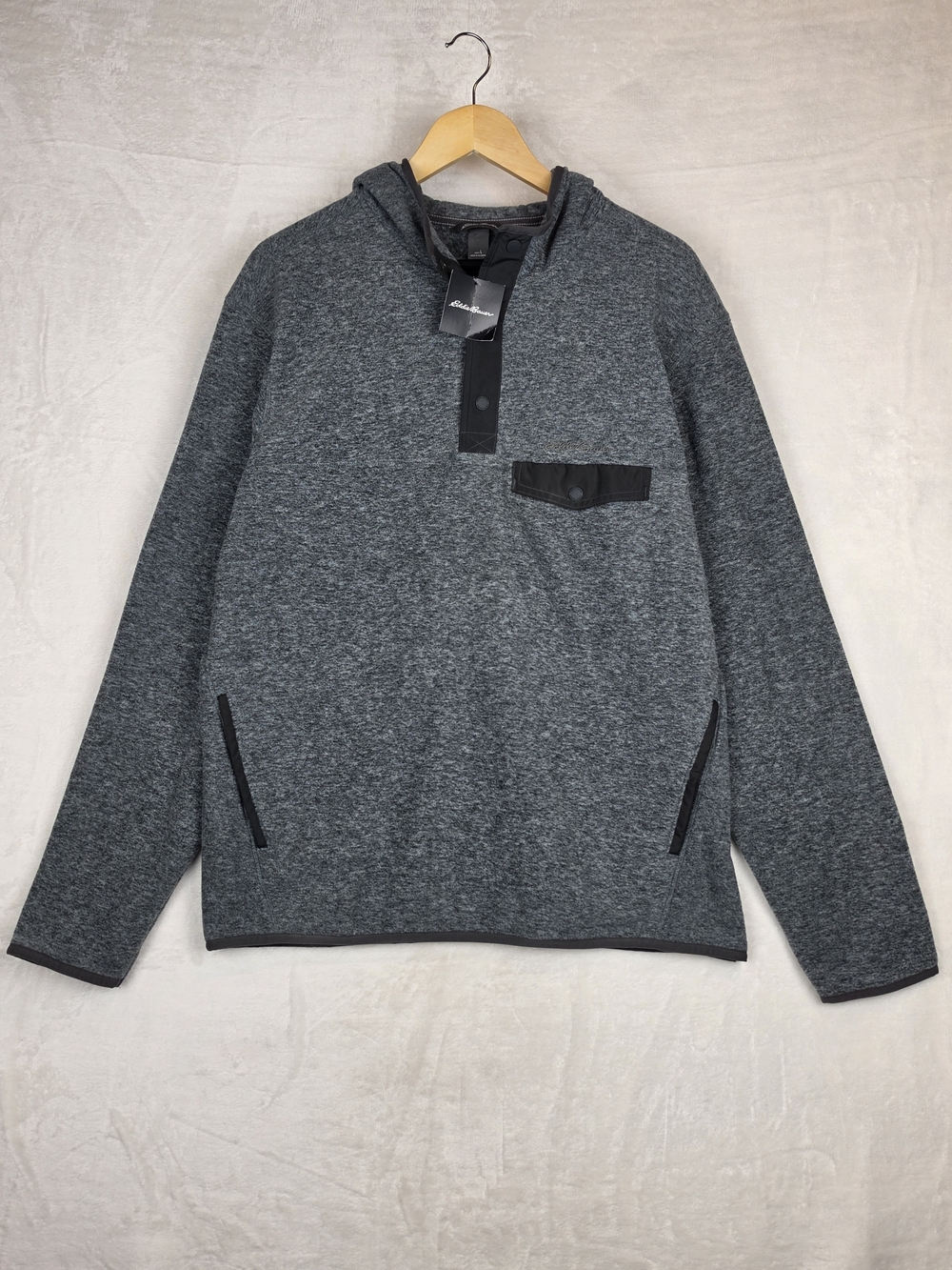 Eddie Bauer Fleece Snap Pullover Hoodie Mens Large Gray Recycled NWT